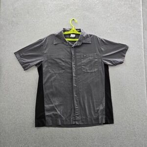 FMF Men Button Up Shirt XL Gray Embroidered Casual Shirt Short Sleeve Skater Y2K